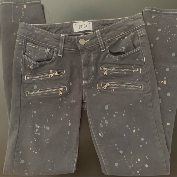 HP🎉 PAIGE Edgemont Grey Zip Paint Splatter Skinny Jeans Size 27 - Picture 5 of 15